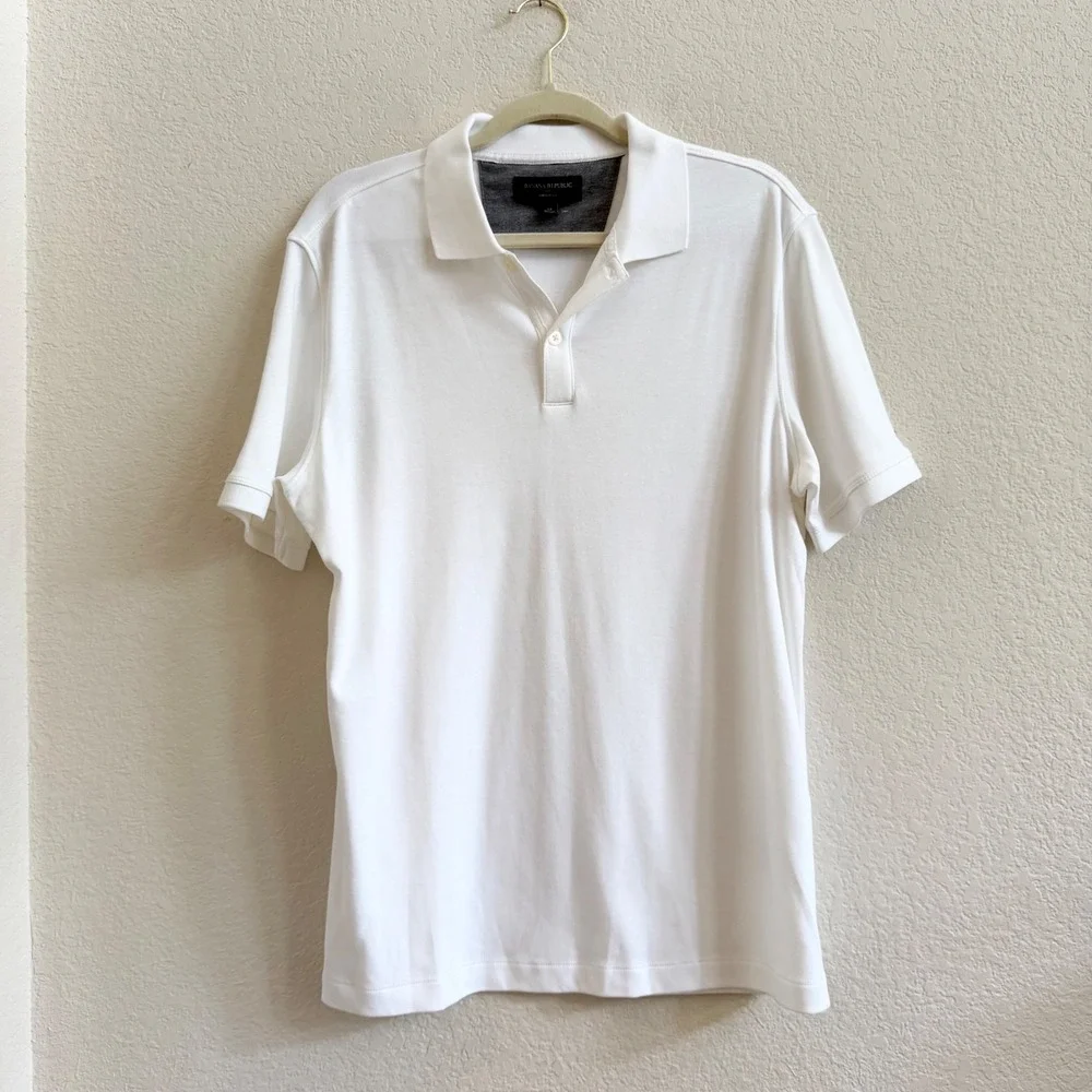 Banana Republic Mens Dress Polo Shirt White Short Sleeve Cotton Size M